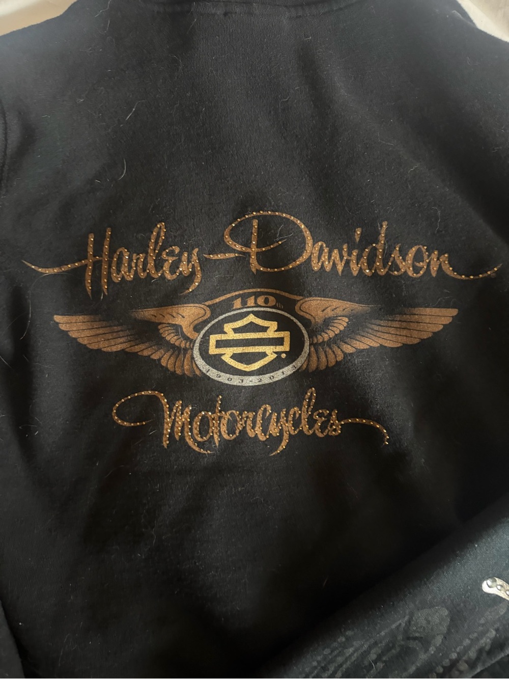 Y2K Harley-Davidson Black Studded Rhinestone Hoodie & Lowrise Sweatpants Set